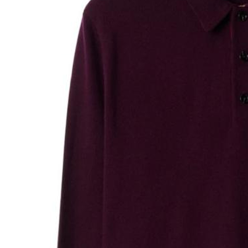 Burberry  Solid Wool Long-Sleeve Polo Shirt in Deep Burgundy. 80926421 圖 6
