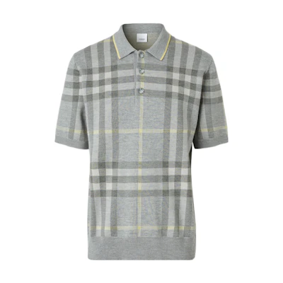 Burberry SS22 Check Wool Blend Short Sleeve Polo Shirt Light Grey 80496251