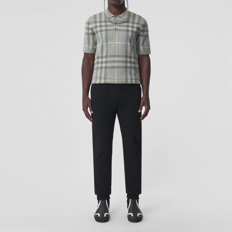 Burberry  SS22 Check Wool Blend Short Sleeve Polo Shirt Light Grey 80496251 圖 4