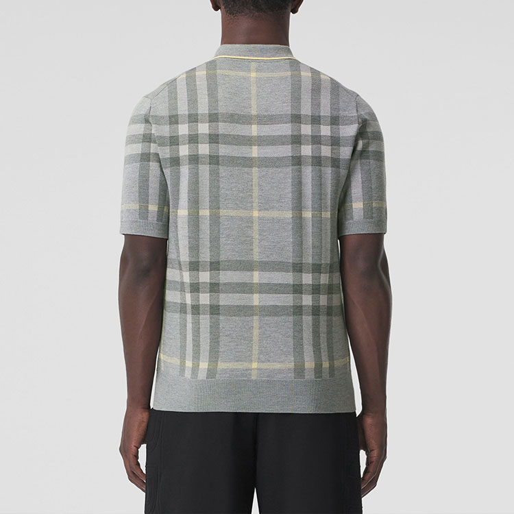 Burberry  SS22 Check Wool Blend Short Sleeve Polo Shirt Light Grey 80496251 圖 5