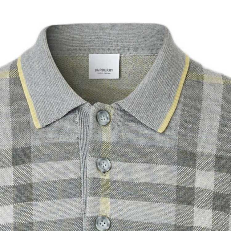 Burberry  SS22 Check Wool Blend Short Sleeve Polo Shirt Light Grey 80496251 圖 7