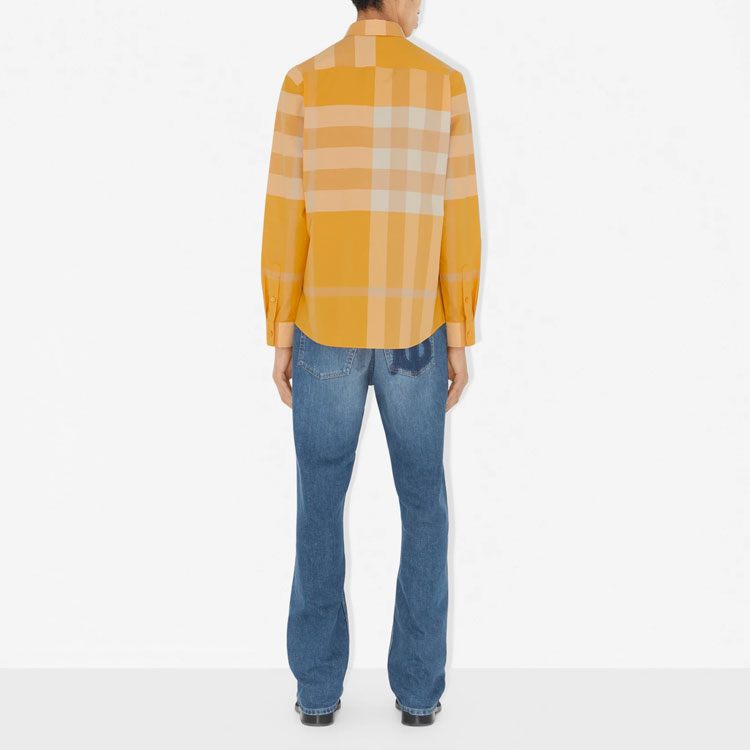 Shop 버버리 SS23 체크 싱글브레스티드 긴소매 셔츠 메리골드 옐로우 80659741