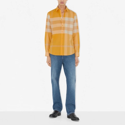 버버리 SS23 체크 싱글브레스티드 긴소매 셔츠 메리골드 옐로우 80659741 Purchase 버버리 SS23 체크 싱글브레스티드 긴소매 셔츠 메리골드 옐로우 80659741