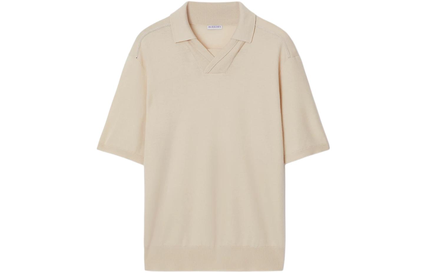 Burberry  SS24 Solid Color Wool Short-Sleeve Polo Shirt in Off-White. 80831811