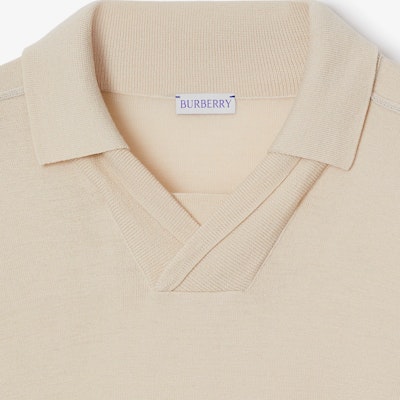 Burberry 2024春夏純色羊毛短袖Polo衫 - 米白色 80831811 Sizing Burberry 2024春夏純色羊毛短袖Polo衫 - 米白色 80831811