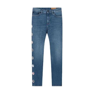 Burberry Straight-Leg Jeans Blue with Side Pocket and Cap Decoration. 45590601