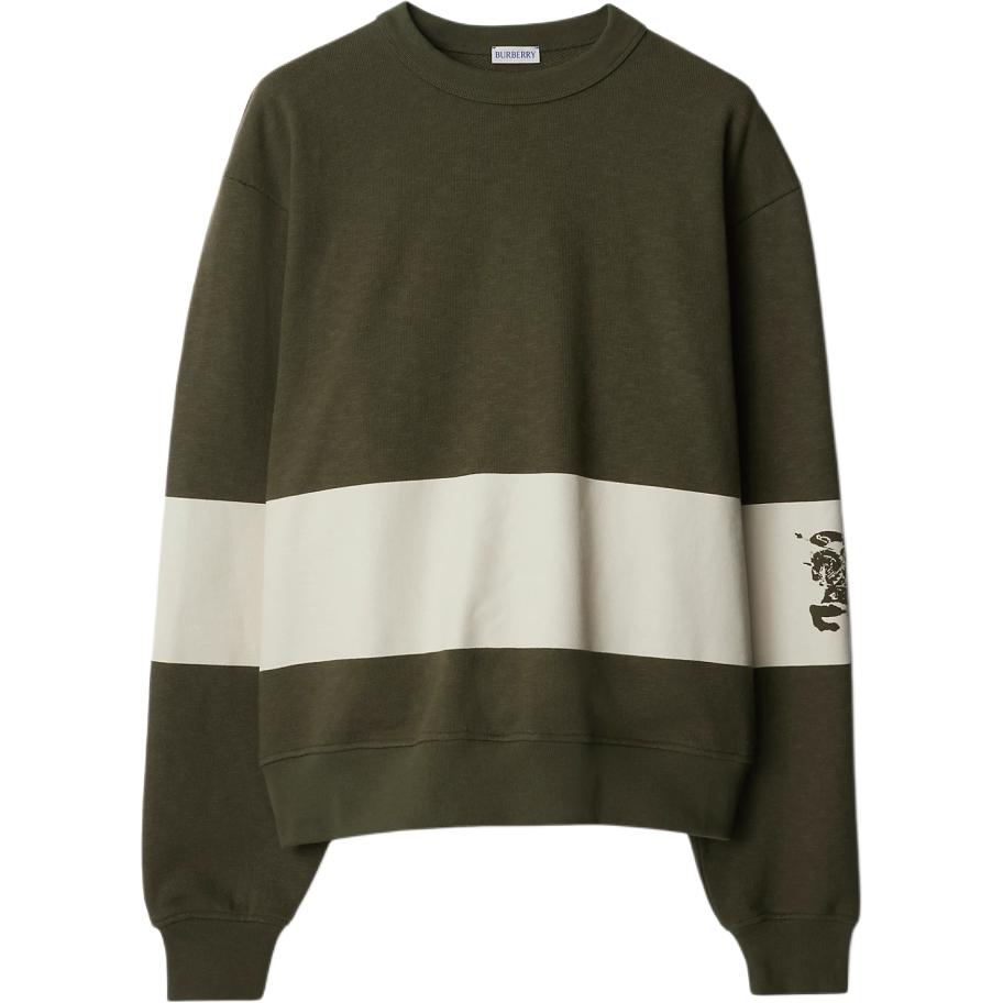 Burberry  Stripe Crewneck Logo Print Long Sleeve Sweatshirt Green 80926821