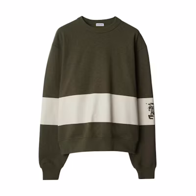 Burberry Stripe Crewneck Logo Print Long Sleeve Sweatshirt Green 80926821