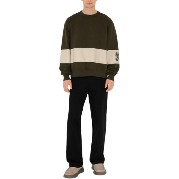 Lookbook 巴宝莉 条纹圆领Logo印花长袖卫衣 绿色 80926821