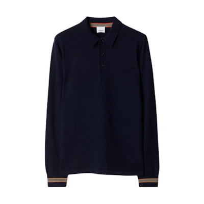Burberry Striped Button Straight Long-Sleeve Polo Shirt Navy Blue 80926401