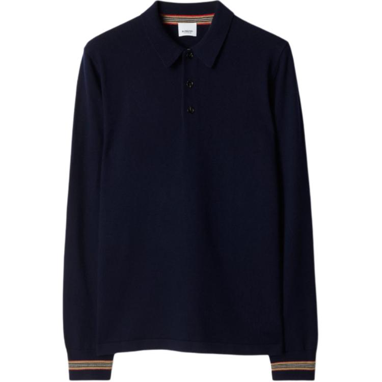 Burberry  Striped Button Straight Long-Sleeve Polo Shirt Navy Blue 80926401 圖 2