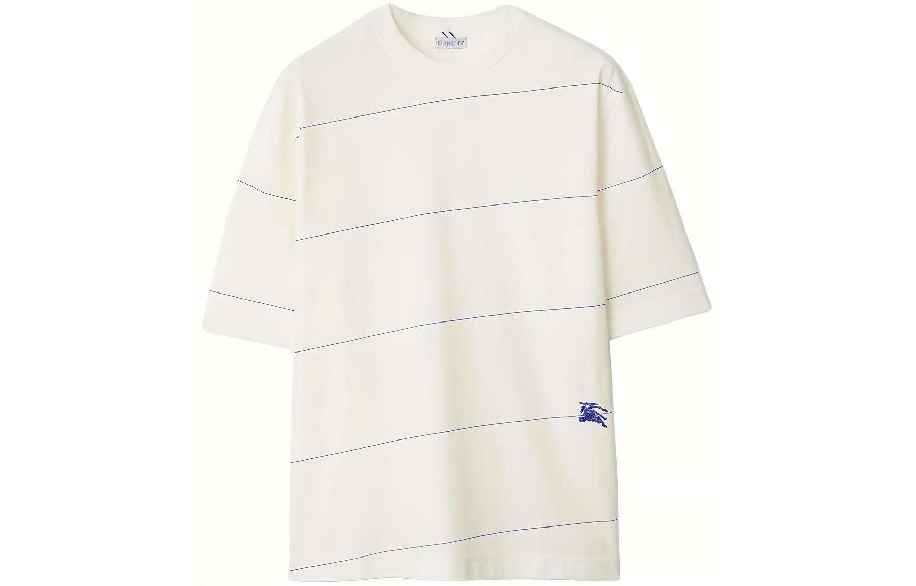 Burberry  Striped Crewneck T-Shirt with Badge Print in Rainy Color. 80836121