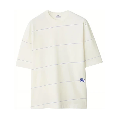 Burberry Striped Crewneck T-Shirt with Badge Print in Rainy Color. 80836121