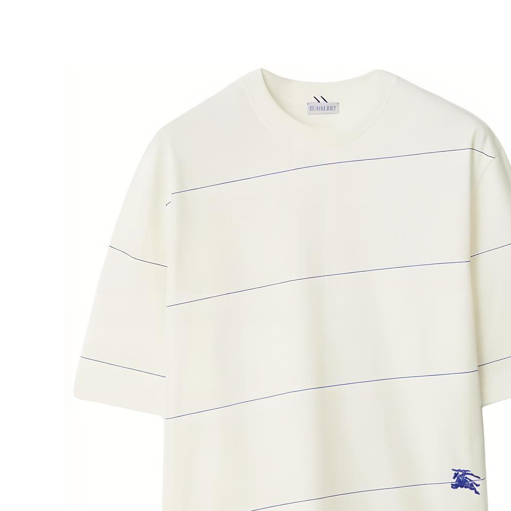 Burberry  Striped Crewneck T-Shirt with Badge Print in Rainy Color. 80836121 圖 7