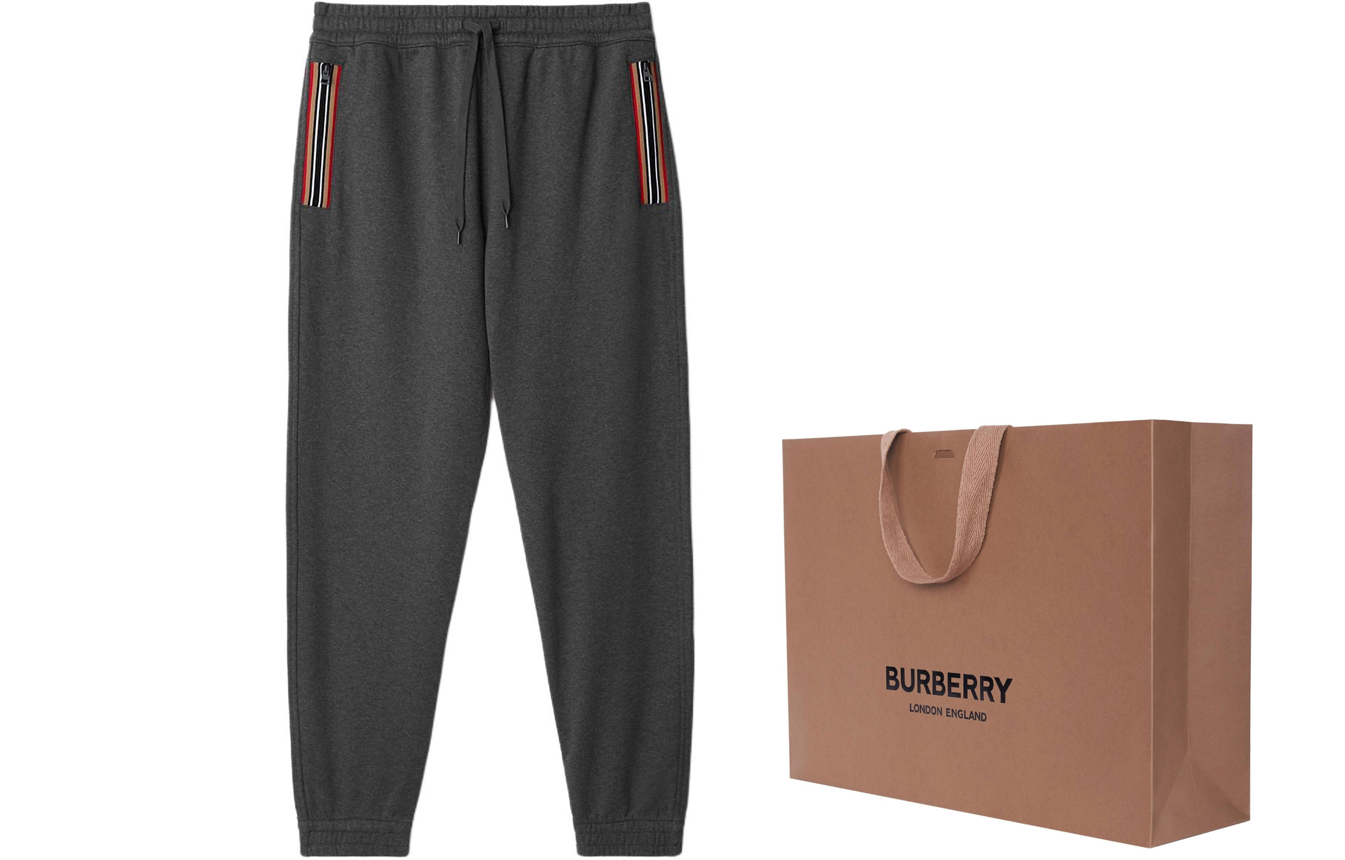 Shop Pantalones Jogger de Punto Rayado Burberry con Cordón en Gris Oscuro. 80878701