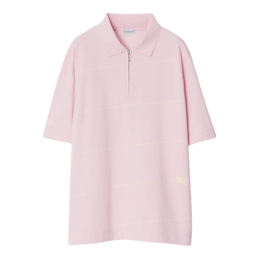 Buy Burberry  Striped Logo Embroidered Polo Shirt Dusty Pink. 80837161