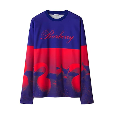 Burberry Swan Print Logo Embroidered Long Sleeve Crewneck Sweatshirt. 80773341