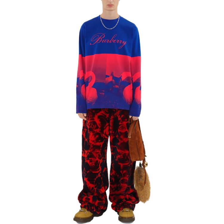 Lookbook バーバリー スワンプリント ロゴ刺繍 クルーネック 長袖スウェットシャツ 80773341