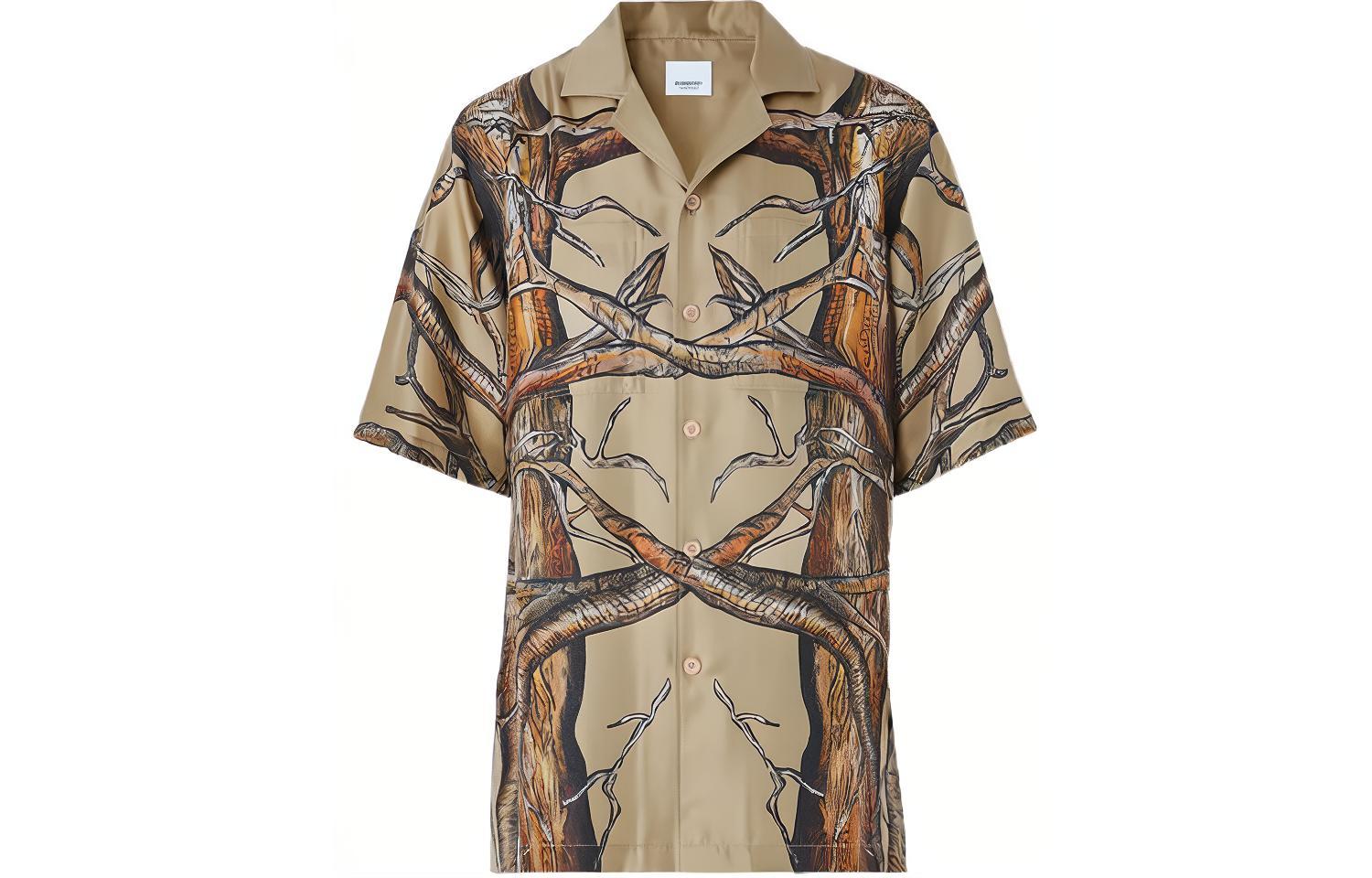 Burberry  Textured Pattern Cuban Collar Short Sleeve Shirt Beige 80420301