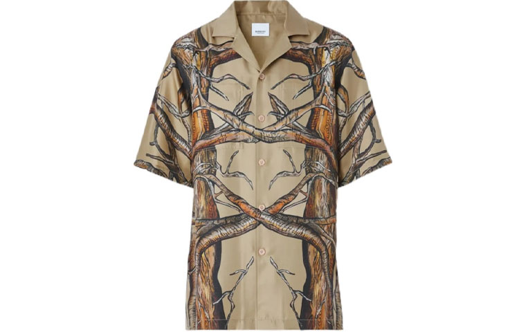 Burberry  Textured Pattern Cuban Collar Short Sleeve Shirt Beige 80420301 圖 2