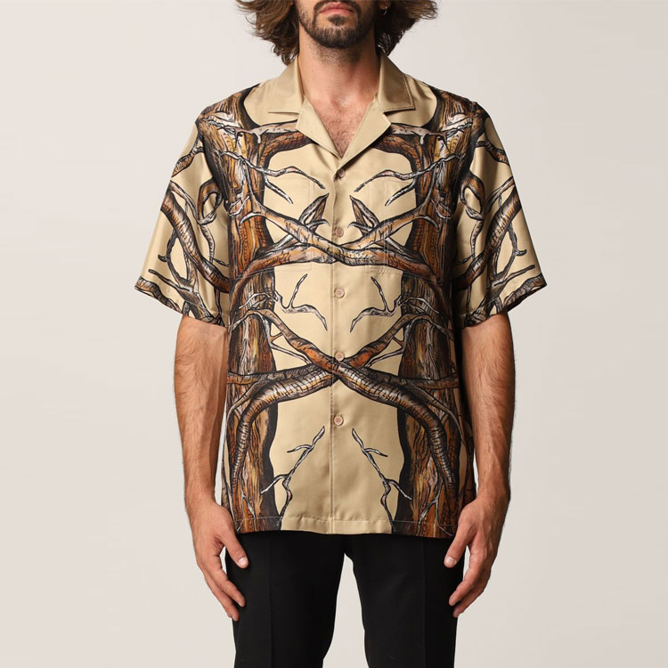 Burberry  Textured Pattern Cuban Collar Short Sleeve Shirt Beige 80420301 圖 4