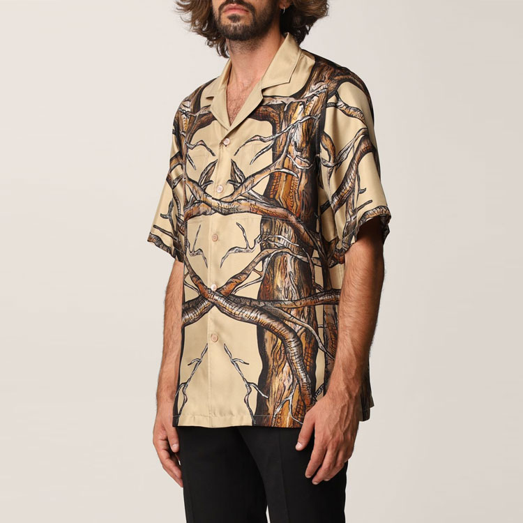 Burberry  Textured Pattern Cuban Collar Short Sleeve Shirt Beige 80420301 圖 6