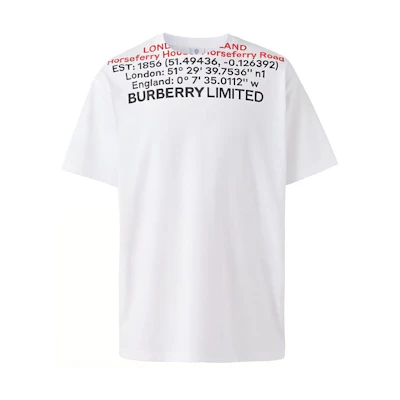 Burberry White Alphabet Print Crew Neck Short Sleeve T-Shirt. 80483231