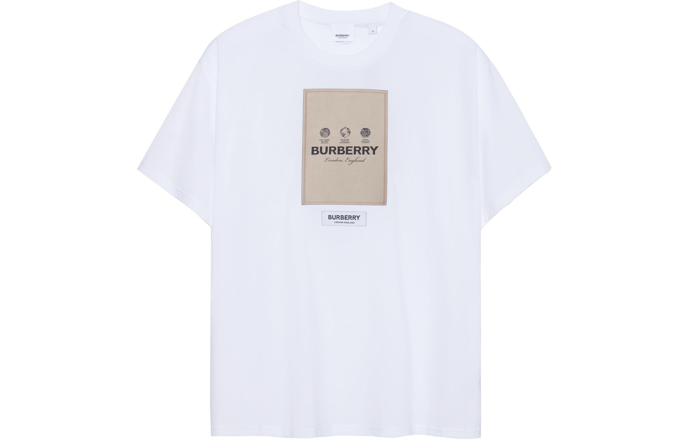 Buy 博柏利 白色拼接徽标贴片圆领T恤。 80575291