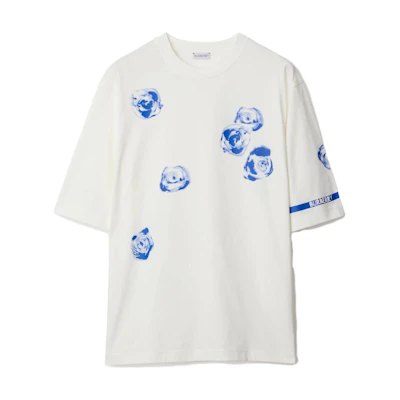Burberry White Floral Logo Print Cotton Crewneck T-Shirt 80813941