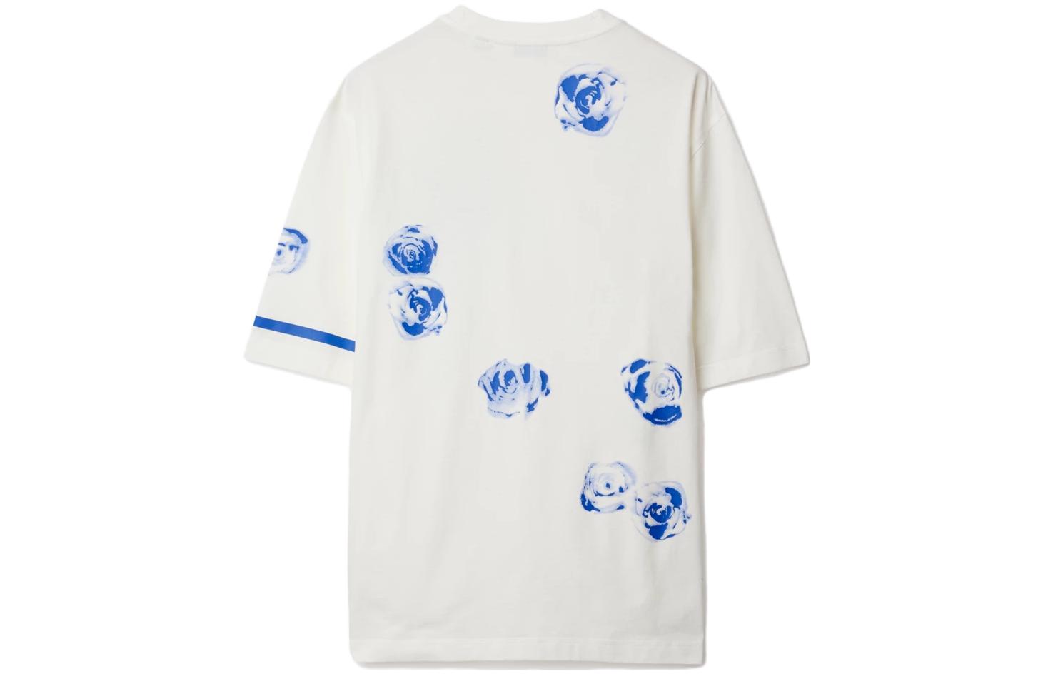 Lookbook バーバリー ホワイト フローラルロゴプリント コットン クルーネックTシャツ 80813941