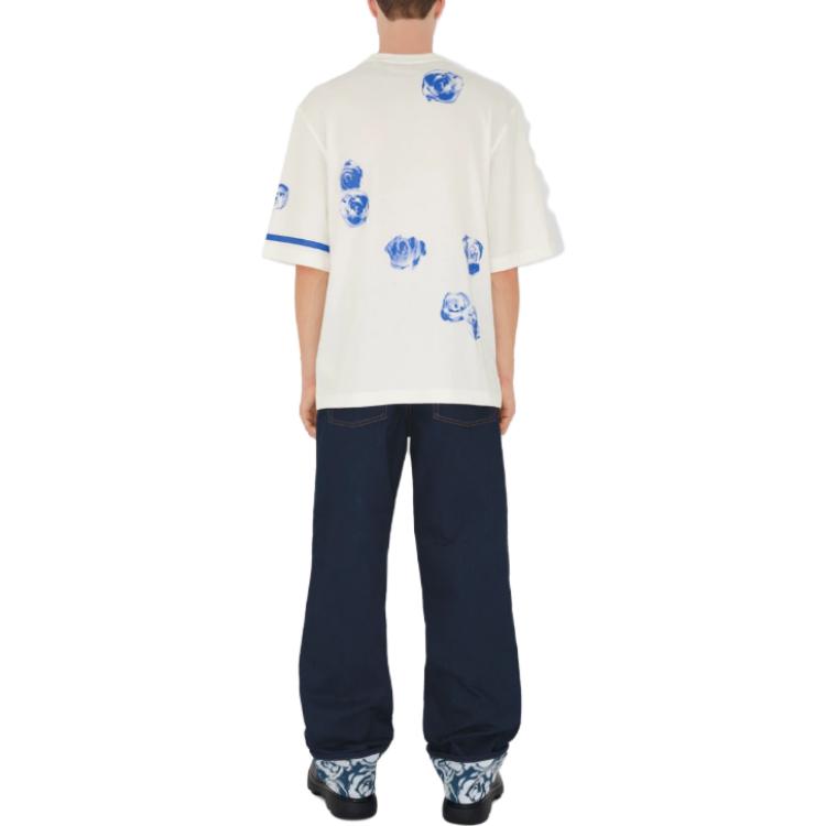 Purchase バーバリー ホワイト フローラルロゴプリント コットン クルーネックTシャツ 80813941