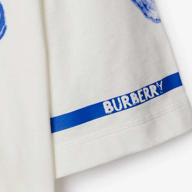 Cheap バーバリー ホワイト フローラルロゴプリント コットン クルーネックTシャツ 80813941