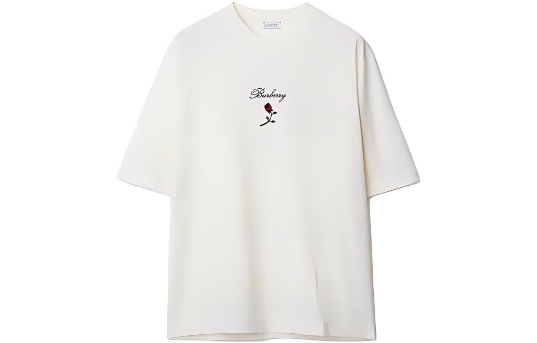 Buy Burberry  White Letter Botanical Print Crewneck T-Shirt Short Sleeve. 80837281