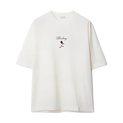 Burberry White Letter Botanical Print Crewneck T-Shirt Short Sleeve. 80837281