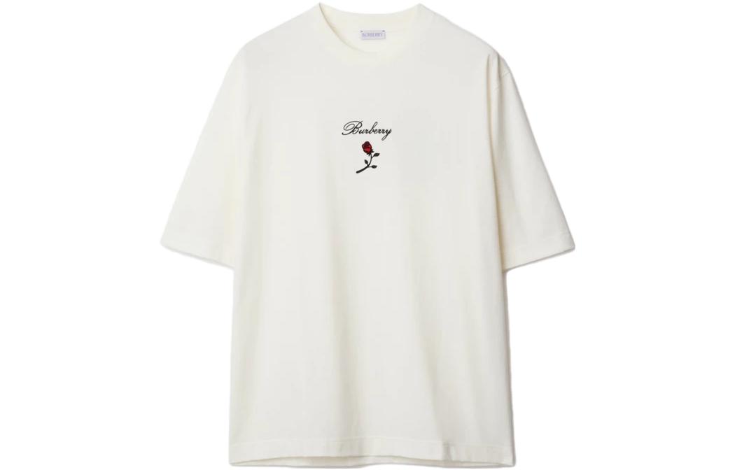 Order Burberry  White Letter Botanical Print Crewneck T-Shirt Short Sleeve. 80837281