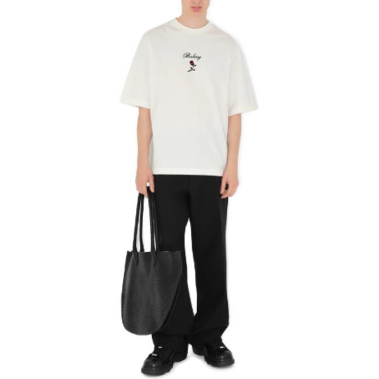 Shop Burberry  White Letter Botanical Print Crewneck T-Shirt Short Sleeve. 80837281