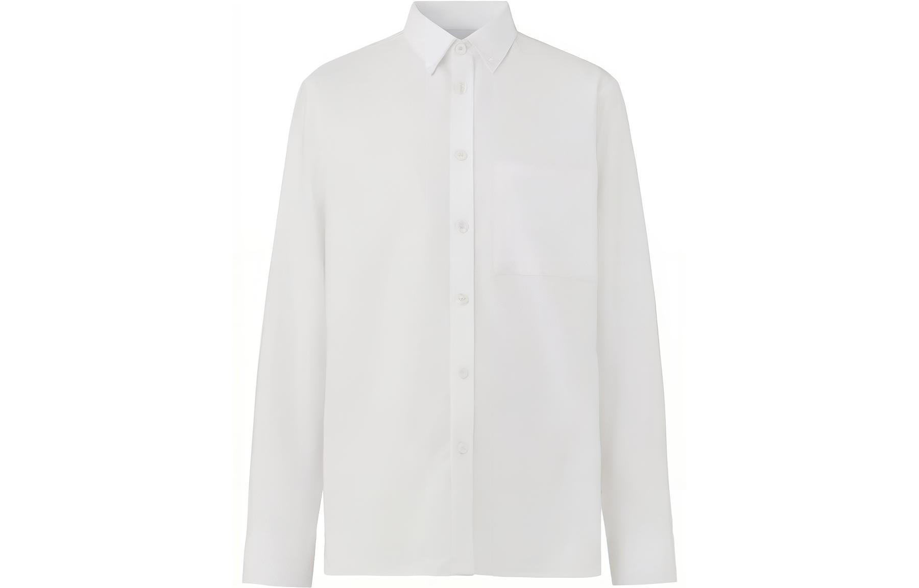 Burberry  White Plain Long Sleeve Shirt with Embroidered Logo. 80557791
