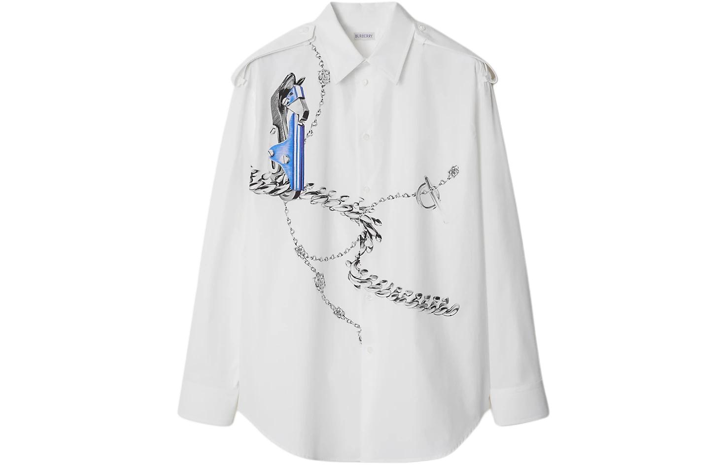 Buy Burberry  White Shirt with Hand-Drawn Print and Pointed Collar. 80890701