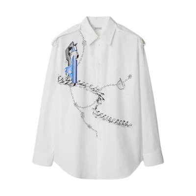 Burberry White Shirt with Hand-Drawn Print and Pointed Collar. 80890701