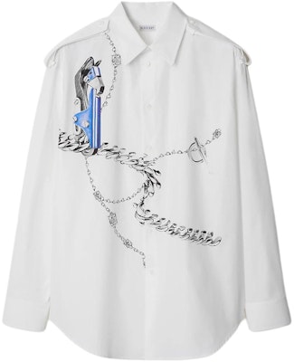 Burberry White Shirt with Hand-Drawn Print and Pointed Collar. 80890701 Order Burberry White Shirt with Hand-Drawn Print and Pointed Collar. 80890701
