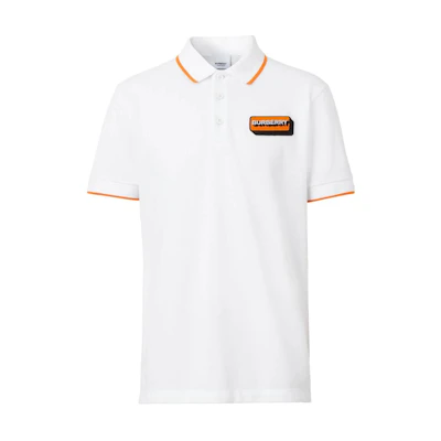 Burberry White Short-Sleeve Polo Shirt with Logo Letter Applique. 80574871