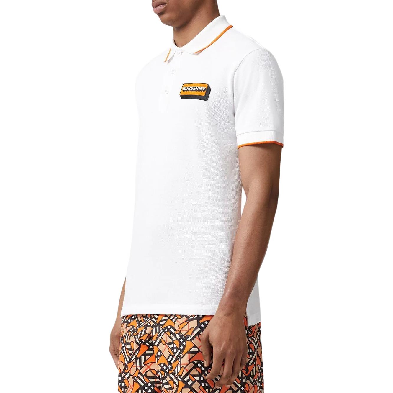 Burberry  White Short-Sleeve Polo Shirt with Logo Letter Applique. 80574871 圖 5