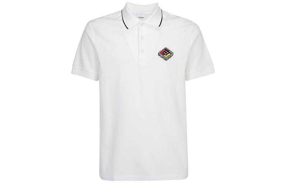 Burberry  White Short-Sleeve Polo Shirt with Striped Trim. 80218341
