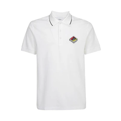 Burberry White Short-Sleeve Polo Shirt with Striped Trim. 80218341