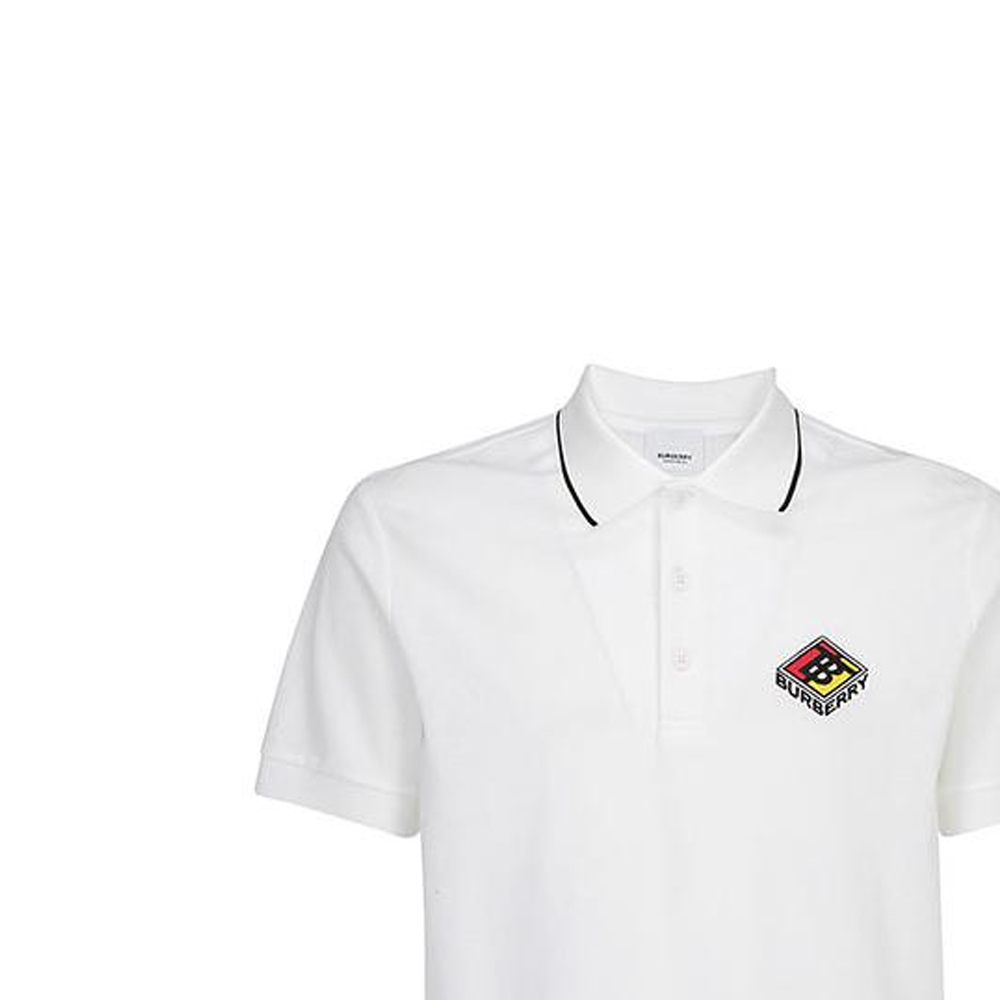 Burberry  White Short-Sleeve Polo Shirt with Striped Trim. 80218341 圖 4