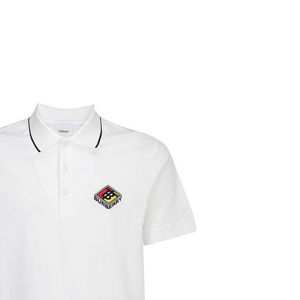 Burberry  White Short-Sleeve Polo Shirt with Striped Trim. 80218341 圖 7