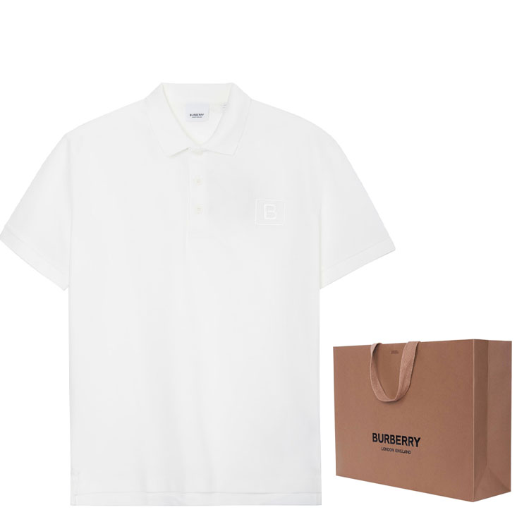 Burberry  White Short Sleeve Polo Shirt with Letter Pattern Print. 80530261 圖 4