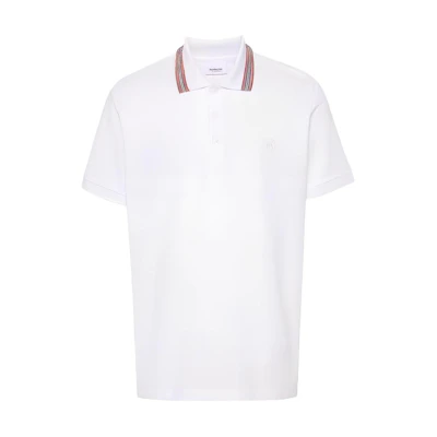 Burberry White Striped Straight-Cut Short Sleeve Button Polo Shirt 80840181