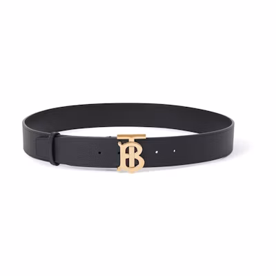 Burberry Wide TB Buckle Black Leather Belt 4cm 8070427