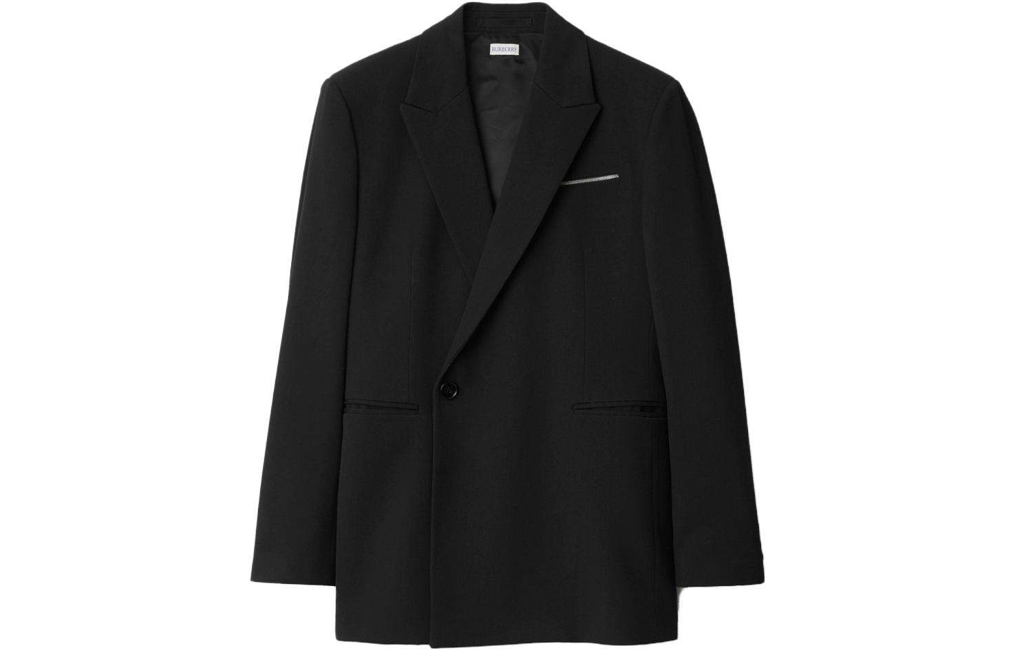 Burberry  Wool Blend Tailored V-Neck Jacket in Black. 80764961